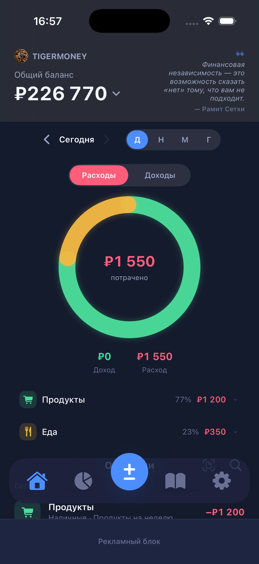 TigerMoney — экран приложения 1